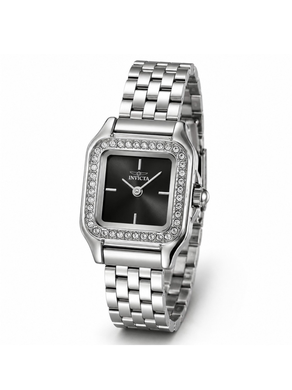Invicta Women’s Bracelet Style Watch with modern black dial and crystal accents